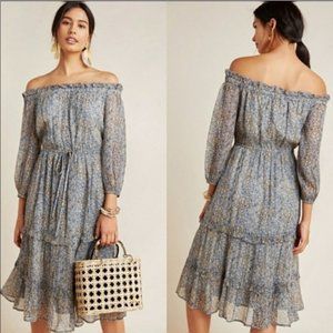 Anthro Kira Blue Metallic Off The Shoulder Dress